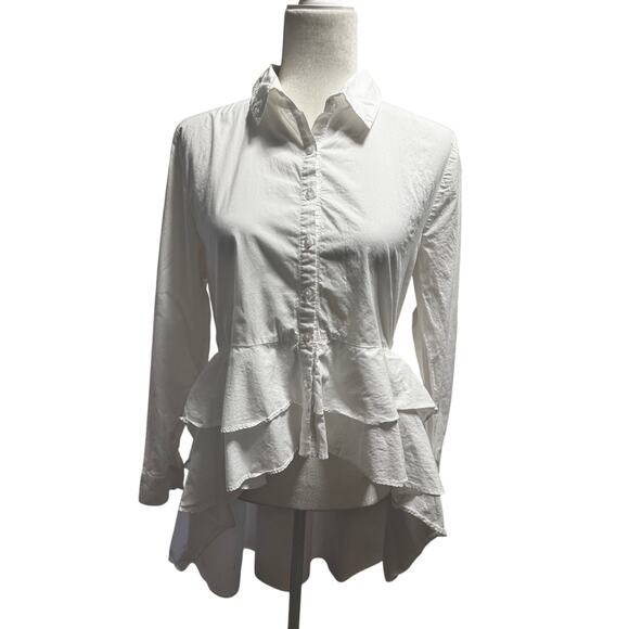 Walter Baker White Ruffled High-Low Button Front Top Whimsy Bridgerton – Size M - Picture 3 of 8